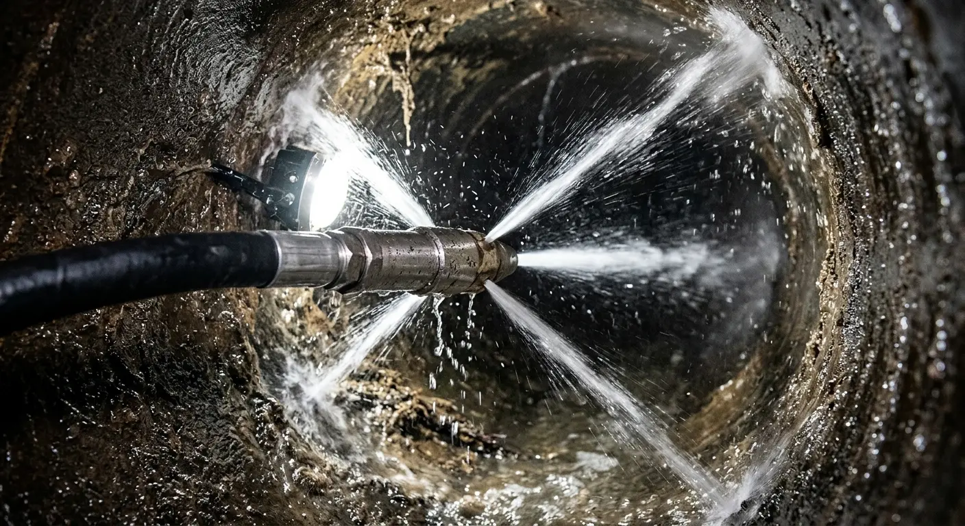 High-pressure hydro jetting nozzle cleaning sewer pipe for Emergency Drain Service in Nicholasville